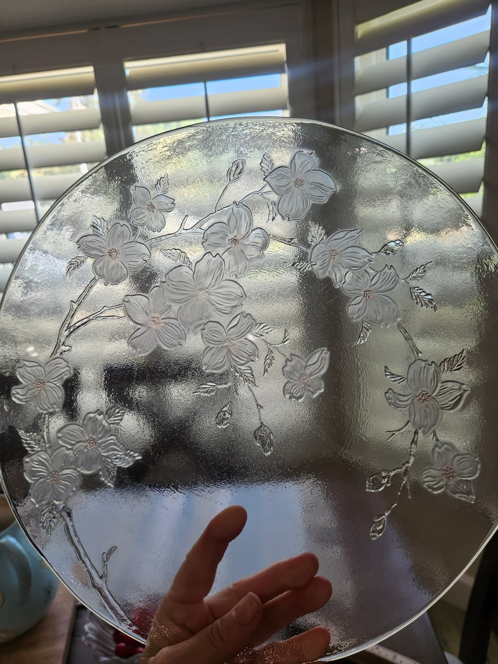 Vintage Walther-Glas Pressed Glass cherry blossom serving platter 12.5 Inches